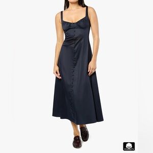 🆕 WeWoreWhat Ruched Cup Button Midi Dress In Navy Size 2